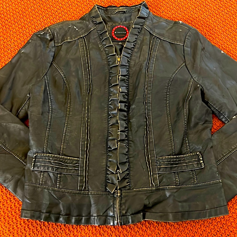Black Y2K Distressed Vegan Leather Moto Jacket